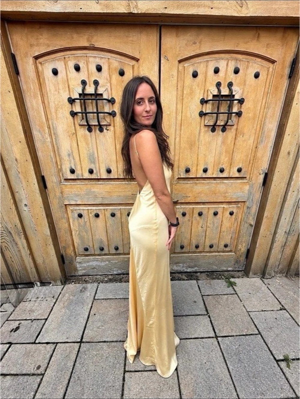 Satin Maxi Dress in Yellow Like New